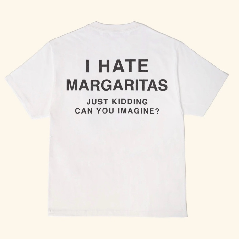 Motel Margarita “I Hate Margs” Tee, Unisex White Oversized Tee, Unopened Small